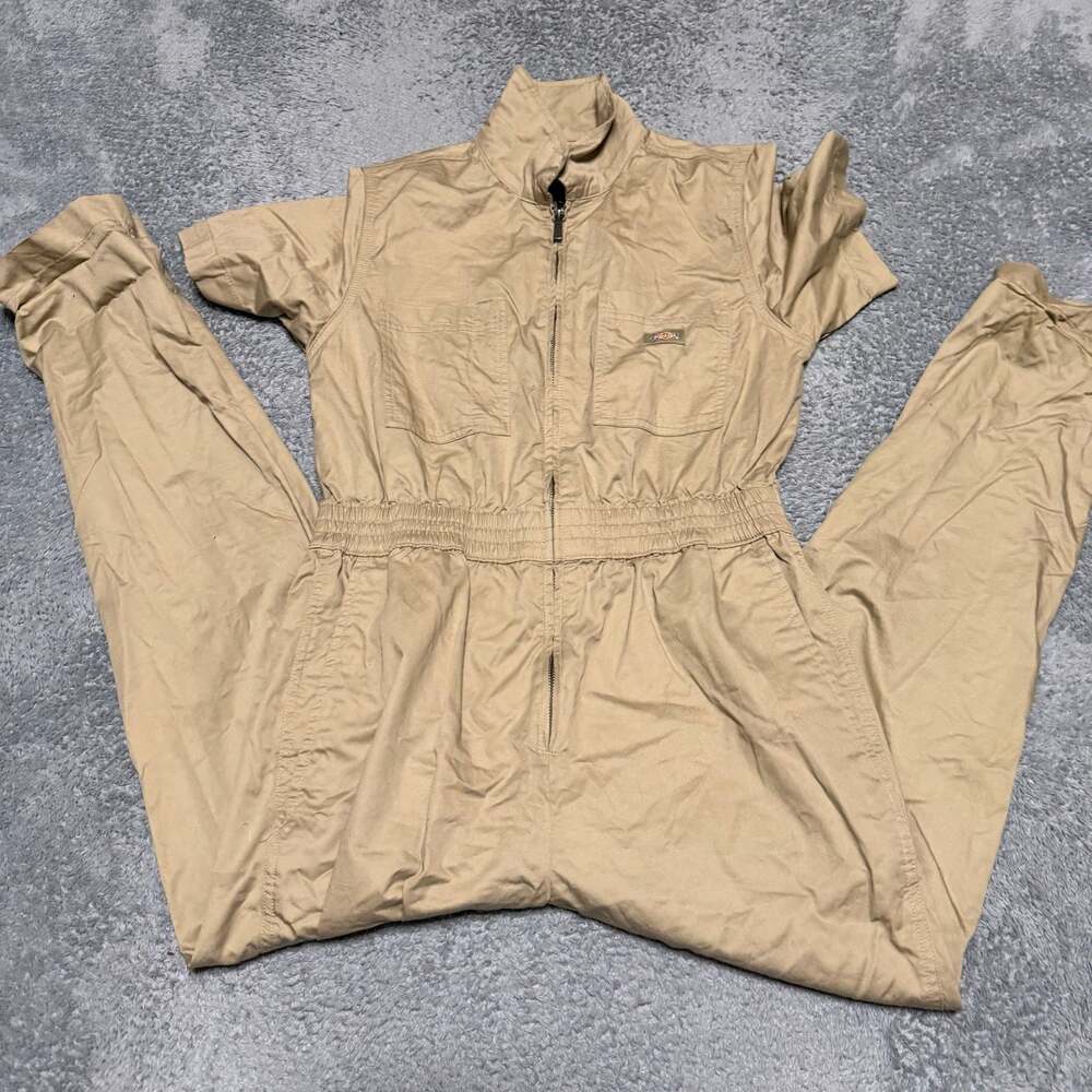 Dickies Coveralls Jumpsuit Womens Large Tan Short Sleeve Workwear Utility